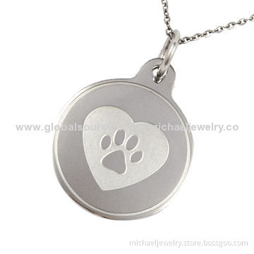 Stainless steel pendants with lovely heart & cat's foot printing, popular and fashionable